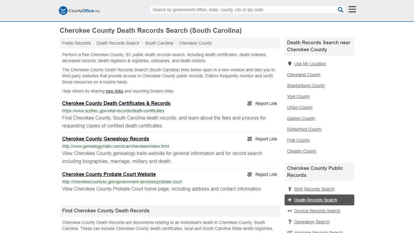 Death Records Search - Cherokee County, SC (Death ...